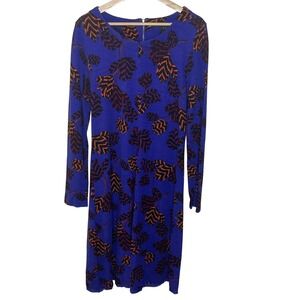 Marc by‎ Marc Jacobs Dress Medium Blue Orange Leaf Print Long Sleeve Knit